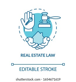 Real estate law turquoise concept icon. Civil jurisdiction. Property ownership. Resident house. Notary service idea thin line illustration. Vector isolated outline RGB color drawing. Editable stroke