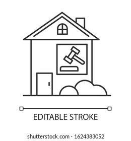 Real Estate Lawsuit Pixel Perfect Linear Icon. Tenancy Legal Dispute. Property Litigation, Case. Thin Line Customizable Illustration. Contour Symbol. Vector Isolated Outline Drawing. Editable Stroke