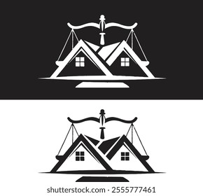 Real Estate Lawyer Logo .scale weight law judge court house housing home image vector icon.