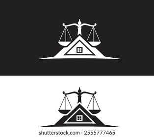 Real Estate Lawyer Logo .scale weight law judge court house housing home image vector icon.