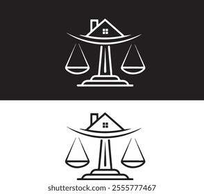 Real Estate Lawyer Logo .scale weight law judge court house housing home image vector icon.