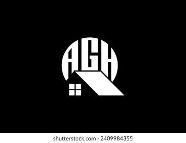 Logotipo de vectores de monograma AGH de la carta inmobiliaria.Logotipo de formas GAH de la forma de la casa o de la construcción.