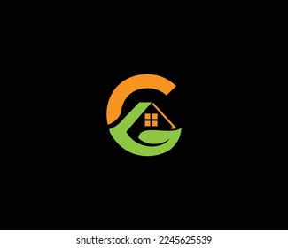 Real Estate Letter C Property Management Logo Design With Green Leaf Symbol Vector Template.