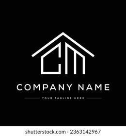 Real Estate Letter CM Logo Design. CM House. CM Construction. White Logo on Black Background. Usable for Business Logos. Flat Vector Logo Design Template