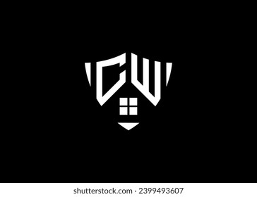 Real estate letter CW shield shape logo and house building vector template