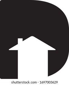 real estate Letter D logo with House negative space inside 