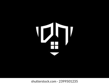 Real estate letter DN shield shape logo and house building vector template
