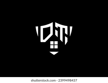 Real estate letter DT shield shape logo and house building vector template