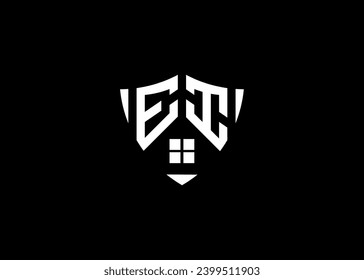 Real estate letter EI shield shape logo and house building vector template