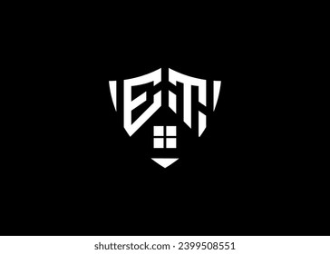 Real estate letter ET shield shape logo and house building vector template