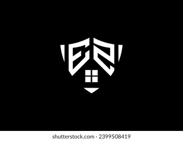 Real estate letter EZ shield shape logo and house building vector template