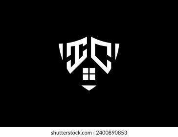 Letra inmobiliaria logotipo de forma de escudo IC y plantilla vectorial de construcción de viviendas