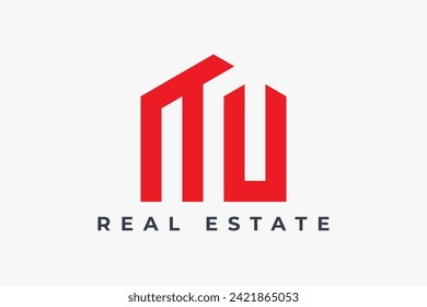 Real Estate Letter M and U Logo. Minimalist House, Home, Architecture, Building, Construction, Residential, Apartment Design Branding, Business, Company, Corporate Logotype Vector Template Concept