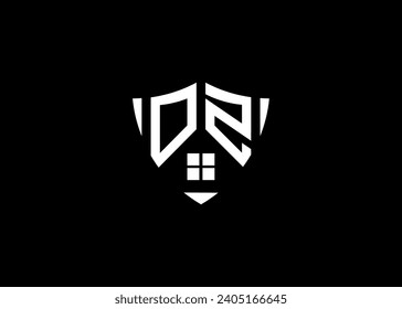 Real estate letter OZ shield shape logo and house building vector template