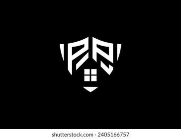 Real estate letter PP shield shape logo and house building vector template