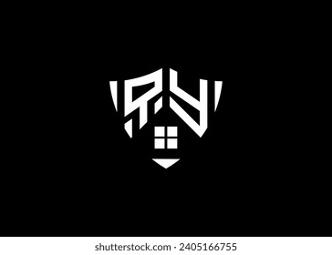 Real estate letter QY shield shape logo and house building vector template.