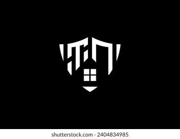 Real estate letter TN shield shape logo and house building vector template