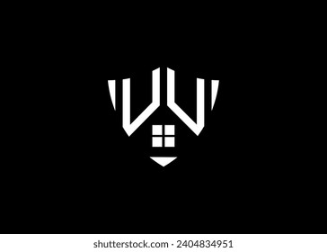 Real estate letter UU shield shape logo and house building vector template