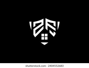 Real estate letter ZF shield shape logo and house building vector template.