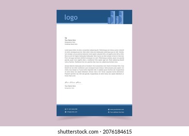 Real Estate Letterhead Design. Creative And Clean Business Style Print-ready Letterhead Template For Your Real Estate Building And Construction Company. Vector Illustration