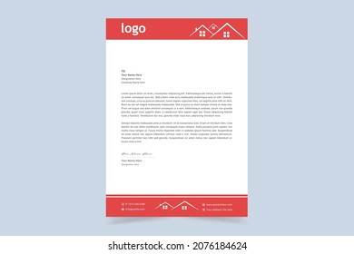 Real Estate Letterhead Design. Creative And Clean Business Style Print-ready Letterhead Template For Your Real Estate Building And Construction Company. Vector Illustration