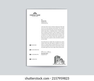 Real Estate Letterhead Design template. Multipurpose Professional  modern letterhead design with Yellow, Blue, Green, Red and Black business style print ready for your corporate Company. Stationery