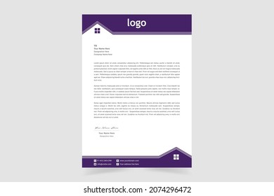 Real estate letterhead template. Creative and Clean business style print-ready letterhead design for your corporate building and real estate project. Vector Illustration