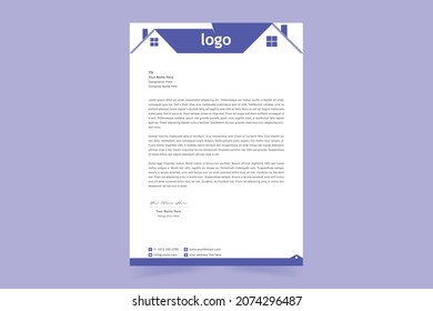 Real estate letterhead template. Creative and Clean business style print-ready letterhead design for your corporate building and real estate project. Vector Illustration