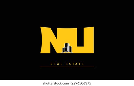 Real Estate letters Modern Creative logo NU , UN 