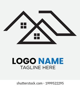 Real Estate and Line art abstract icon of minimal buildings