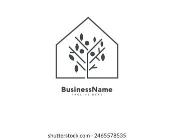Real estate line art green house logo icon design