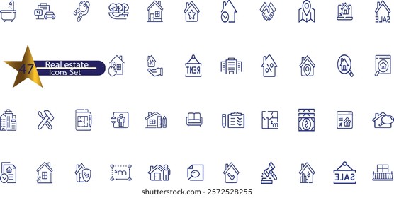 Real Estate Line Editable Stroke Icons Set. Building, Plan, Location, House, Home, Property,