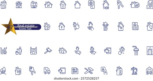 Real Estate Line Editable Stroke Icons Set. Building, Plan, Location, House, Home, Property,