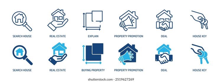 Real estate line and glyph solid icons collection. Minimal icon and symbol series vector illustration