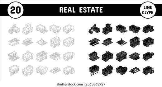 Real Estate Line Glyph Vector Illustration Icon Sticker Set Design Materials