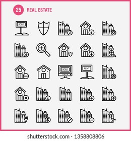 Real Estate Line Icon Pack For Designers And Developers. Icons Of Real Estate, Help, Home, House, Info, Real Estate, Vector