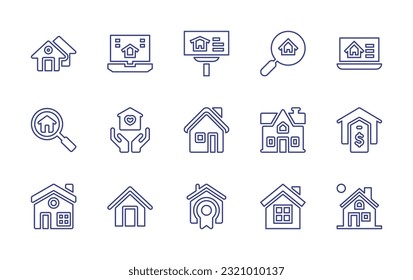 Real estate line icon set. Editable stroke. Vector illustration. Containing real estate, real estate agency, billboard, search, home, house, medal, dawn.