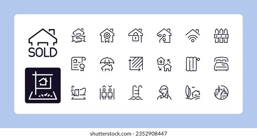 Real Estate line icon set 2 of 2. Outline symbol collection. Editable vector stroke. 384 and 192 Pixel Perfect scalable to 96px, 48px...