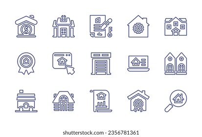 Real estate line icon set. Editable stroke. Vector illustration. Containing settings, mortgage, real estate, garage, twin, prize, house, website, mansion, check.