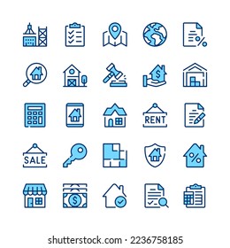 Real estate line icons. Blue color. Vector line icons set