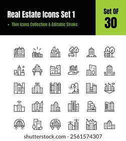 Real Estate line Icons Collection 1 Set Of 30. Regular Icons Pack. Vector illustration eps 8