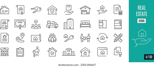 Real estate line icons. House, delivering, transactions,... 