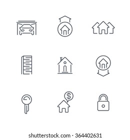 Real estate line icons isolated over white, vector illustration