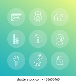 Real estate line icons, mortgage, rent, sale, loan, property, building, building