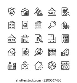 Real estate line icons. Outline symbols. Vector line icons set