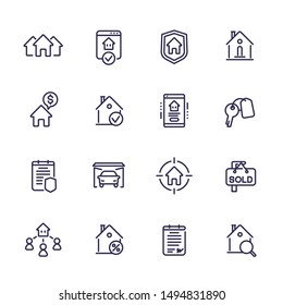 Real Estate Line Icons Set, Houses For Rent, Mortgage, Insurance