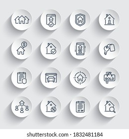 Real estate line icons set, tenants, houses for rent, insurance