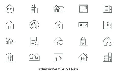 Real Estate line icons set. Buy, purchase, sale, housing, rental of premises, insurance, realty, property, mortgage, buying, home loan outline icon collection. Thin outline icons vector.