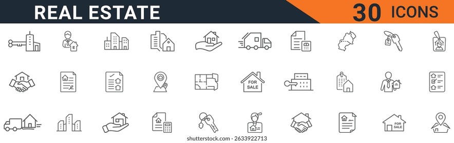 Real Estate Line Icons Set - House, Building, Property, and Investment Symbols