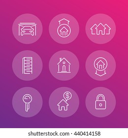 Real estate line icons set, mortgage, rent, sale, loan, property, building